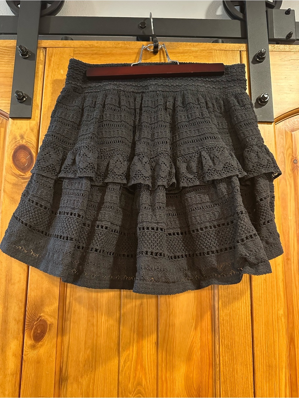 aerie Cotton Black Crochet Tiered Mini Skirt